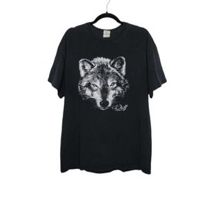 Vintage Wolf Face Portrait Art Sketch VTG Shirt Black Nature Outdoors Wildlife